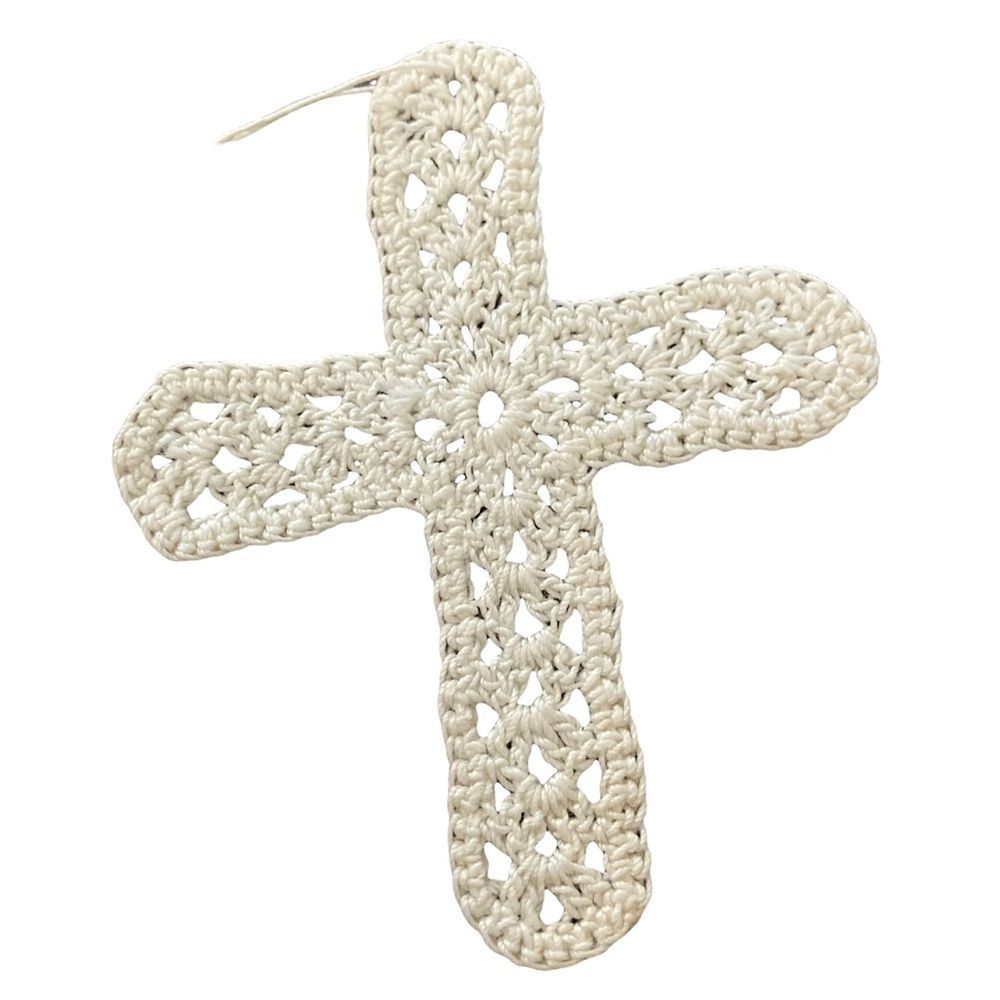 Crocheted Cross Bookmark Ivory